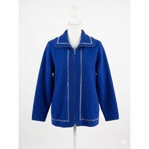 Vintage LiSA International Boiled Wool Jacket Blue Silver Metallic Trim Large